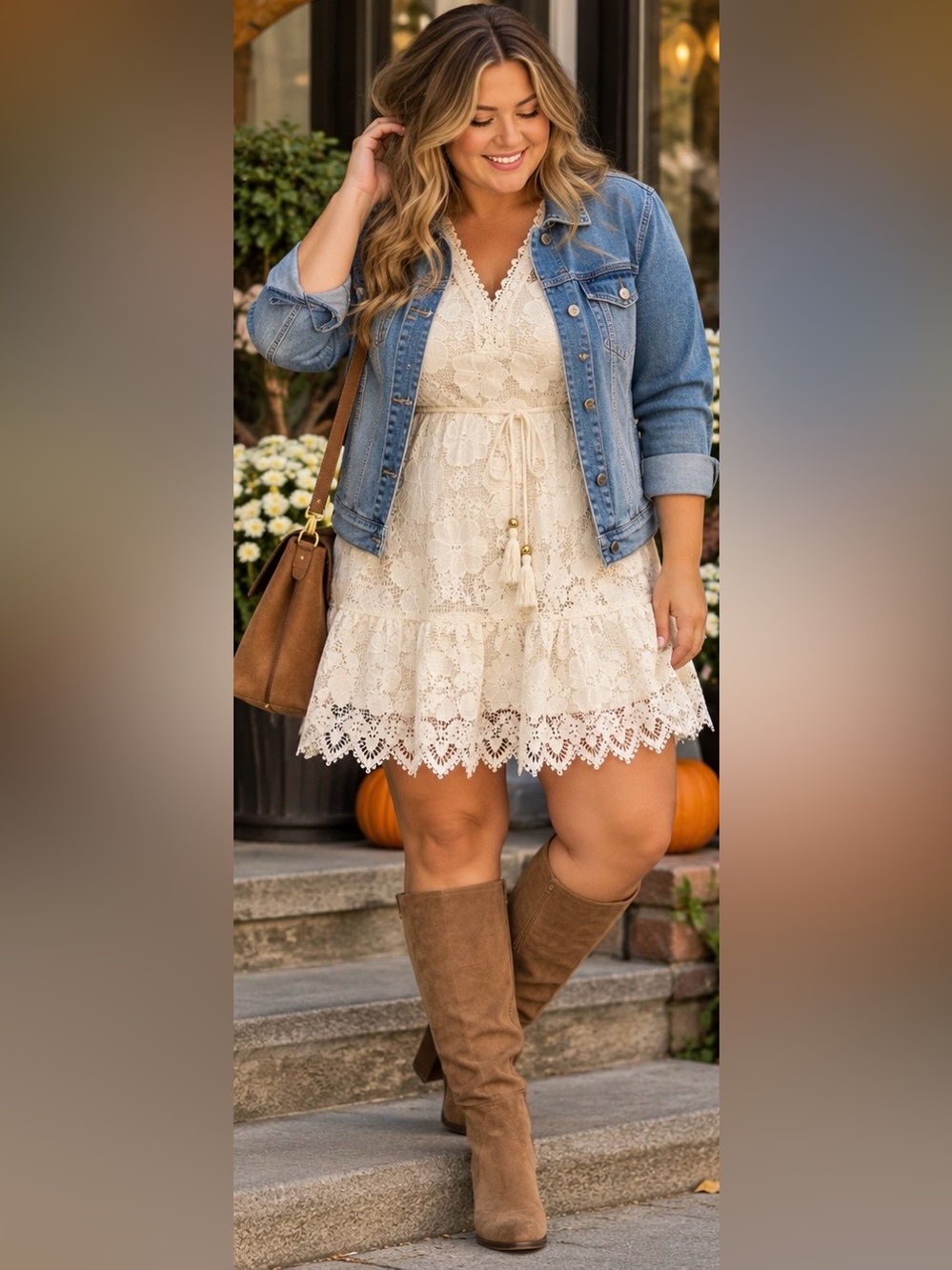 Cloth & Portrait XXL Ivory Floral Lace Mini Dress Fall Boho Cottagecore Feminine
